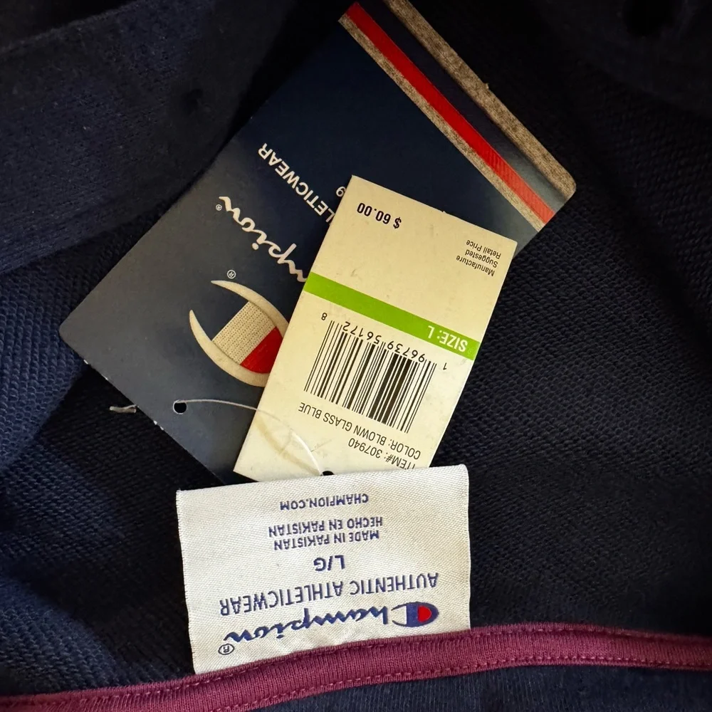 Champion Navy Blue Quarter-Button Pullover Sweatshirt NWT - Picture 8 of 8